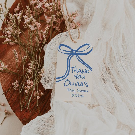 Oh Boy Blue Hand Geschreven Drawn Bow Baby shower Cadeaulabel