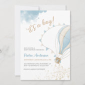 Oh Boy Blue Hot Air Balloon Baby shower Invitation (Devant)