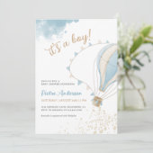 Oh Boy Blue Hot Air Balloon Baby shower Invitation (Debout devant)