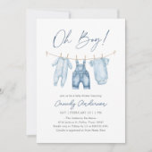 Oh Boy Blue Jean Denim Baby shower Kaart (Voorkant)