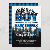 Oh Boy Blue Plaid Lumberjack Douche Invitation (Devant / Derrière)