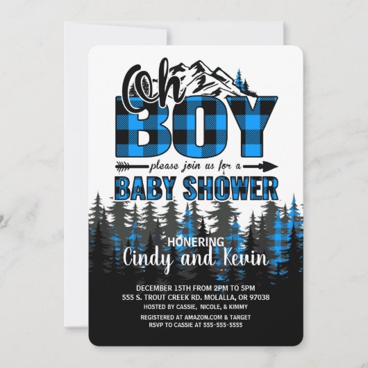 Oh Boy Blue Plaid Lumberjack Douche Invitation (Devant)