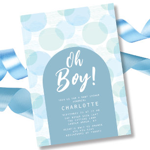 Oh Boy Blue Polka Dots Baby shower Kaart