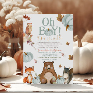 Oh Boy Blue Pumpkin Woodland Animals Baby shower Kaart