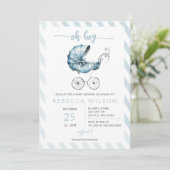 Oh Boy Blue Stroller Pram Boy Baby shower Kaart (Staand voorkant)