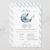 Oh Boy Blue Stroller Pram Boy Baby shower Kaart (Voorkant / Achterkant)
