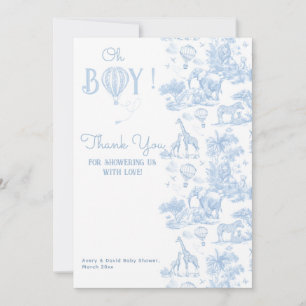 Oh Boy Blue Toile Safari Animal Baby shower Bedankkaart