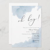 Oh Boy Blue Waterverf Baby shower Uitnodiging (Voorkant / Achterkant)