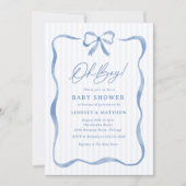 Oh Boy Blue Wavy Ribbon Bow Baby shower Kaart (Voorkant)