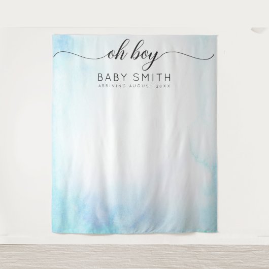 Oh Boy Blue Welcome Baby shower Backdrop Wandkleed (Voorkant)