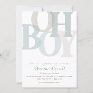 Oh Boy Boho Blue & Beige Minimalist Baby shower Kaart