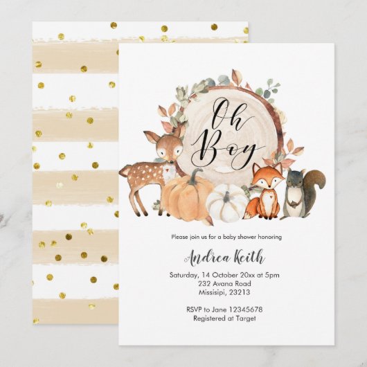 Oh Boy bois citrouille baby shower invitation (Devant / Derrière)