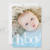OH BOY Bold Overlay Blue Photo Birth Notice Aankondiging (Voorkant)