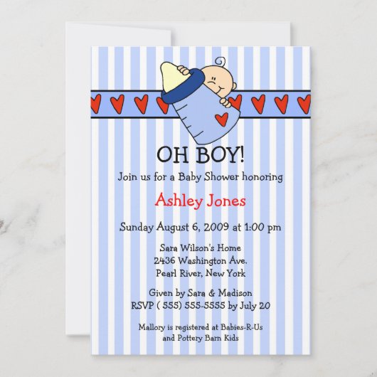 Oh Boy Bottle Boy Baby Shower Invitations (Devant)