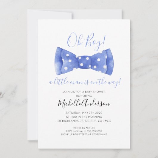 Oh Boy Bow Cravate Baby shower Invitation (Devant)
