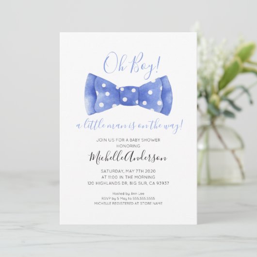 Oh Boy Bow Cravate Baby shower Invitation (Debout devant)