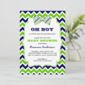 OH BOY Bow stropdas baby shower / marinegroen chev Kaart (Staand voorkant)