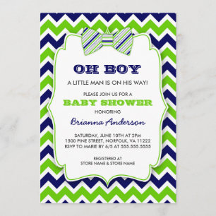 OH BOY Bow stropdas baby shower/marinegroen chevro Kaart