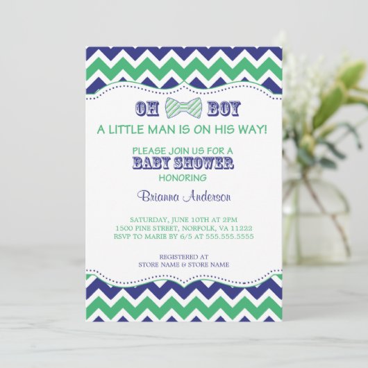 OH BOY Bow Stropdas Baby shower Uitnodigen Kaart (Staand voorkant)