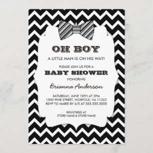 OH BOY Bow stropdas baby shower/zwart wit chevron Kaart