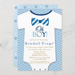 Oh Boy Bow Stropdas Bodysuit Baby Shower Invitatio