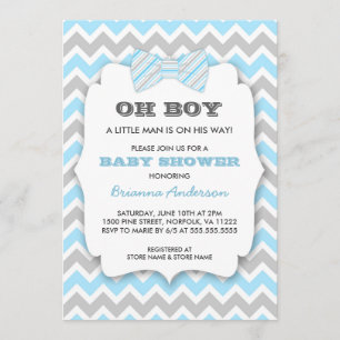 OH BOY Bowtie baby shower/blauw grijs chevron Kaart