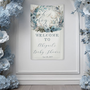 Oh Boy Bunny Rabbit Blue Floral Wreath Baby shower Spandoek