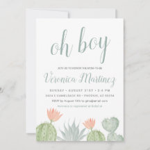 Oh Boy Cactus Baby shower Invitation, woestijn Bab