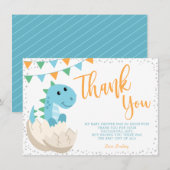Oh Boy Dinosaur Baby shower Flat Bedankkaart (Voorkant / Achterkant)