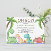 Oh Boy Dinosaur Baby shower Kaart (Staand voorkant)