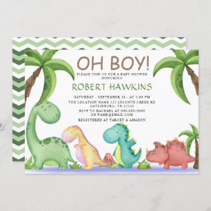 Oh Boy Dinosaur Baby shower Kaart