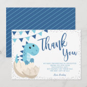 Oh Boy Dinosaur Navy Blue Baby shower Flat Bedankkaart (Voorkant / Achterkant)