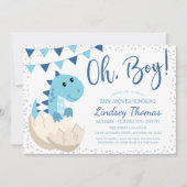 Oh Boy Dinosaur Navy Blue Baby shower Kaart (Voorkant)