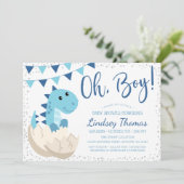 Oh Boy Dinosaur Navy Blue Baby shower Kaart (Staand voorkant)
