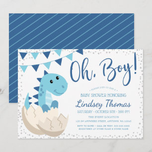 Oh Boy Dinosaur Navy Blue Baby shower Kaart