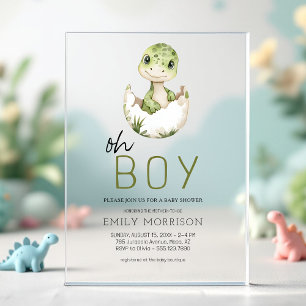 Oh Boy Dinosaur Schattigee Baby Boy Shower Acryl Uitnodigingen