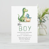 Oh Boy Dinosaur Schattigee Baby Boy Shower Kaart (Staand voorkant)
