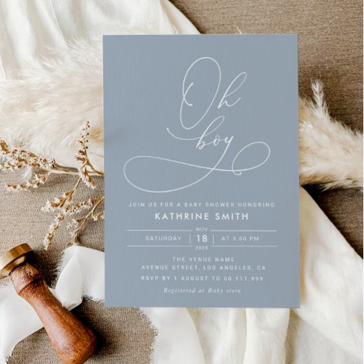 Oh Boy Dusty Blue baby shower uitnodiging