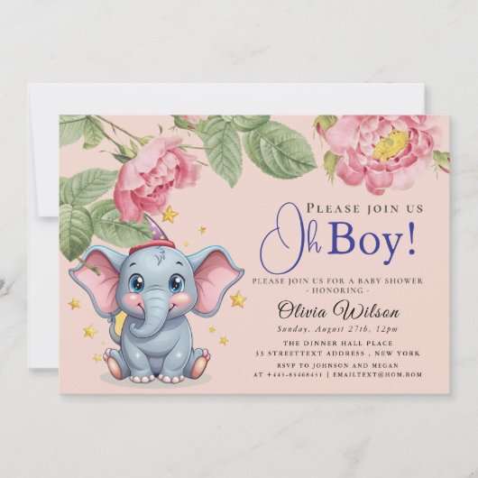 Oh Boy Elephant Baby Shower Invitation (Devant)