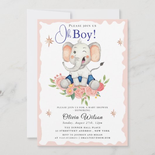 Oh Boy Elephant Baby Shower Invitation (Devant)