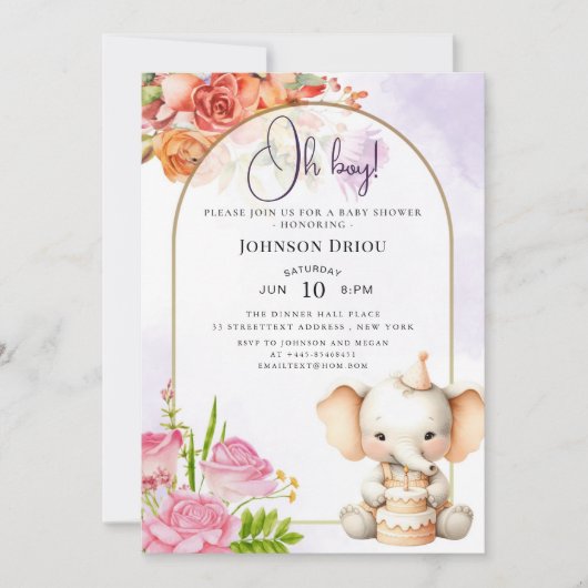 Oh Boy Elephant Baby Shower Invitation (Devant)