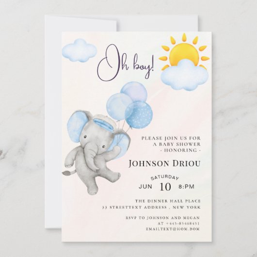 Oh Boy Elephant Baby Shower Invitation (Devant)