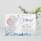 Oh Boy Elephant Baby Shower Invitation Kaart (Staand voorkant)