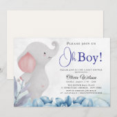 Oh Boy Elephant Baby Shower Invitation Kaart (Voorkant / Achterkant)