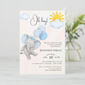 Oh Boy Elephant Baby Shower Invitation Kaart (Staand voorkant)