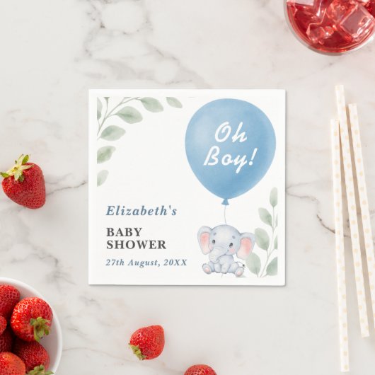 Oh Boy Elephant Balloon Eucalyptus Baby Shower Servet (Insitu)