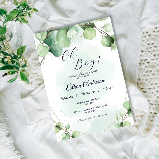 Oh Boy Eucalyptus feuille Baby shower Invitation