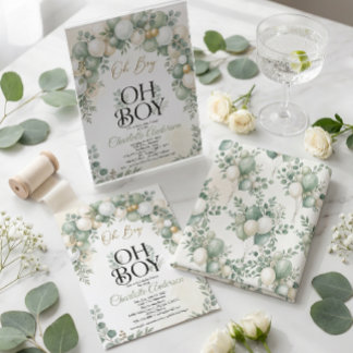 Oh Boy Eucalyptus Groene Baby Shower Uitnodiging