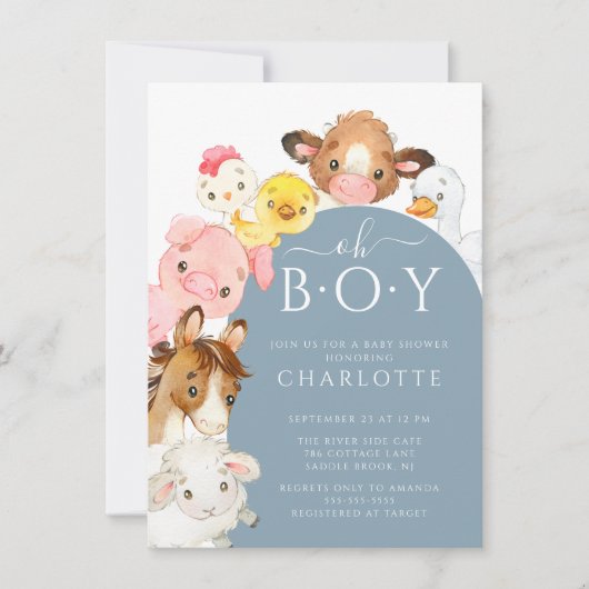 Oh Boy Farm Animaux Douche Invitation (Devant)