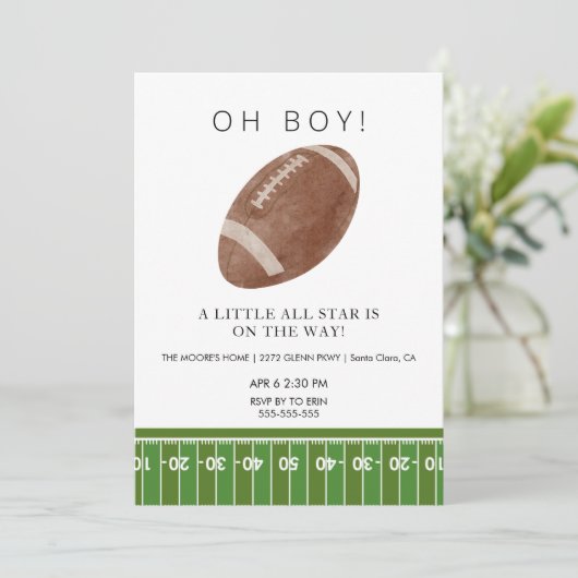 Oh Boy football baby shower uitnodiging (Staand voorkant)